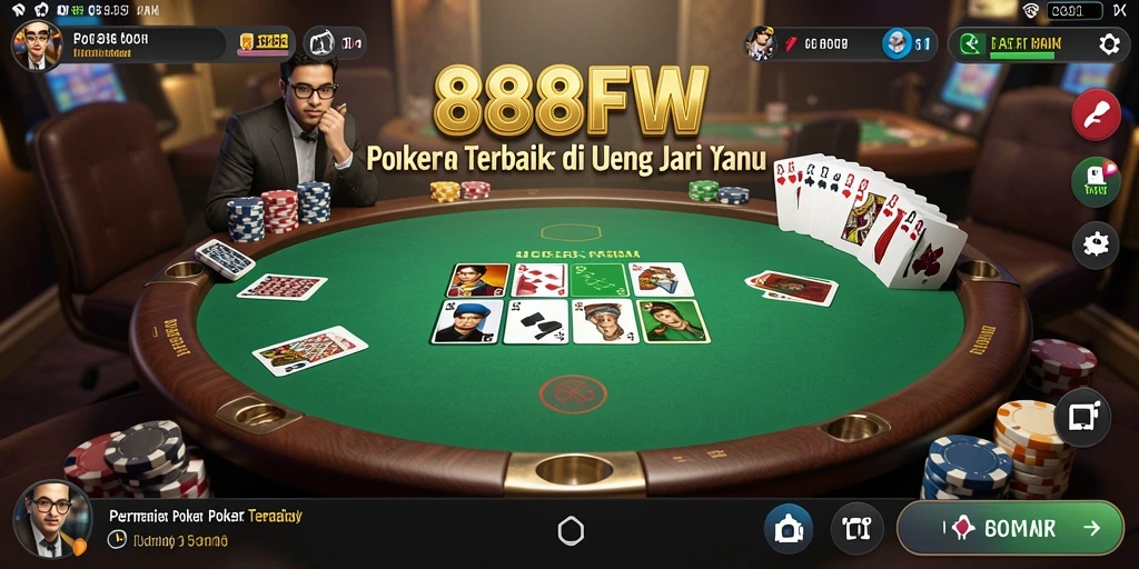 Tampilan utama gameplay Poker yang mendebarkan di 888FW.