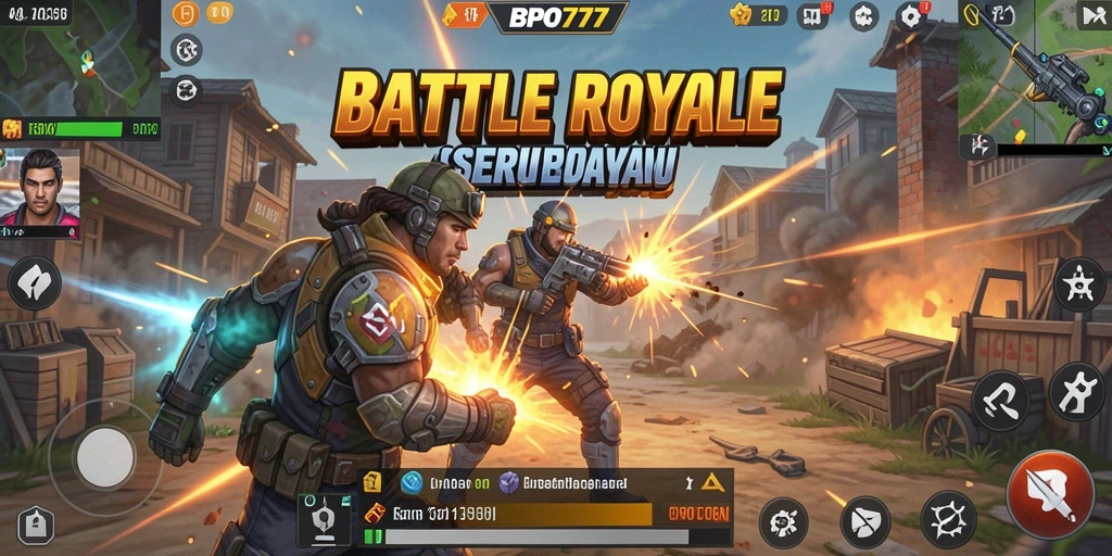 Gameplay seru dalam BPO777 dengan pertempuran Battle Royale.