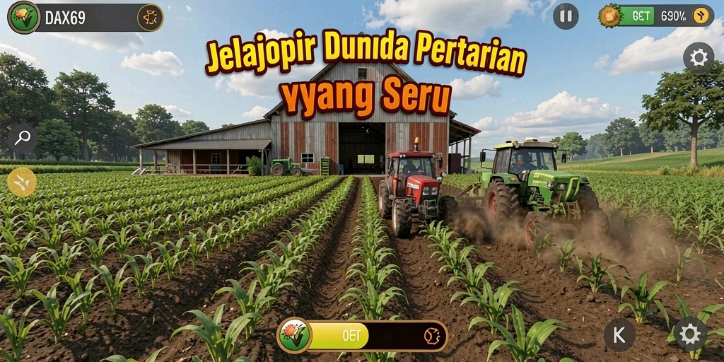 Screenshot DAX69 menampilkan aktivitas pertanian yang seru dan interaktif.