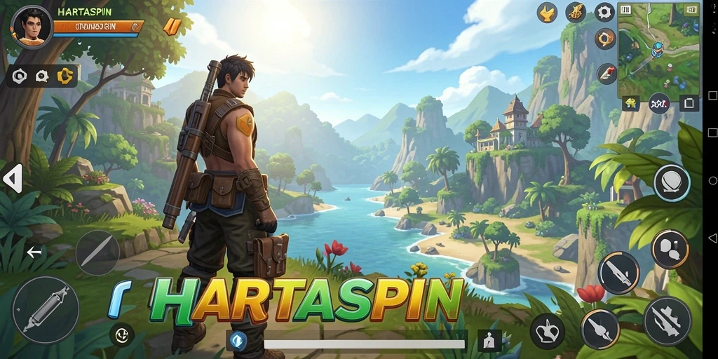 Tampilan gameplay HARTASPIN menampilkan petualangan Open World yang menarik.