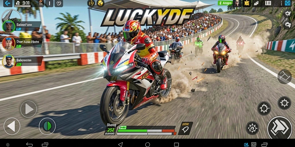 Tampilan aksi seru dari balapan motor di LUCKYDF.