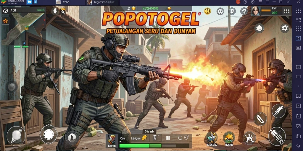 Screenshot utama POPOTOGEL menampilkan serunya gameplay TPS dengan aksi tembak-menembak.