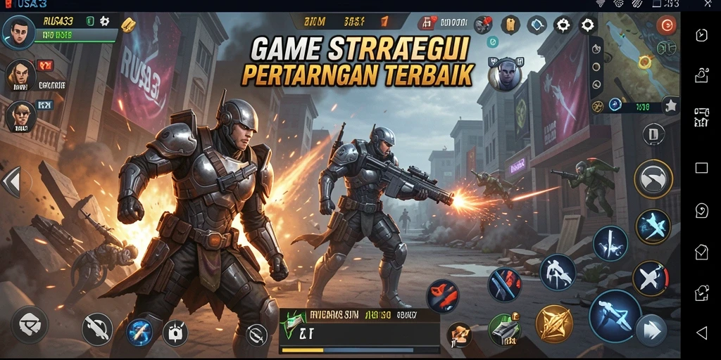 Screenshot RUSA33 menunjukkan aksi pertempuran strategi yang mendebarkan.
