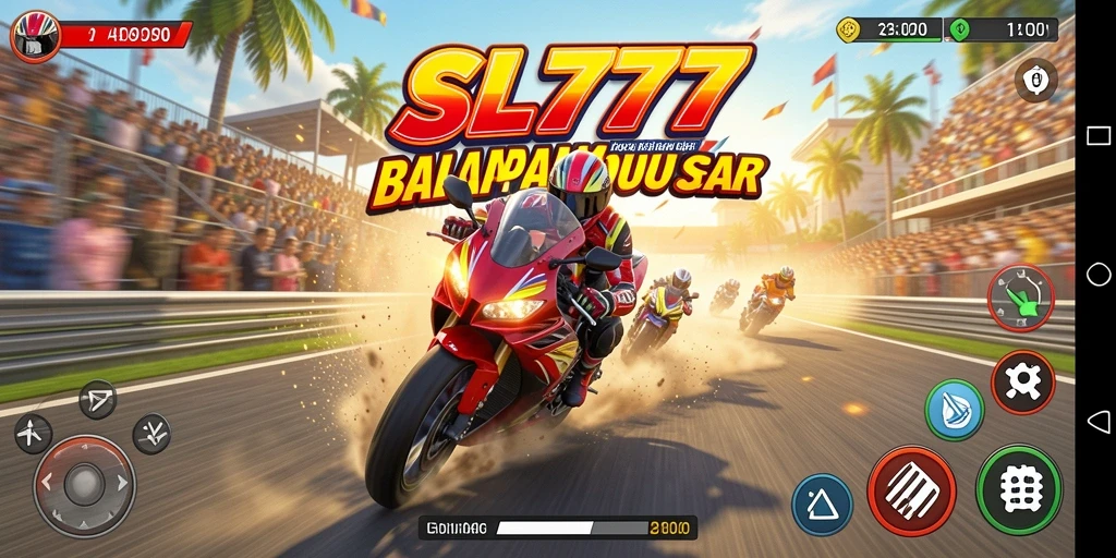 Tangkapan layar SL777 menampilkan aksi balapan motor yang mendebarkan.
