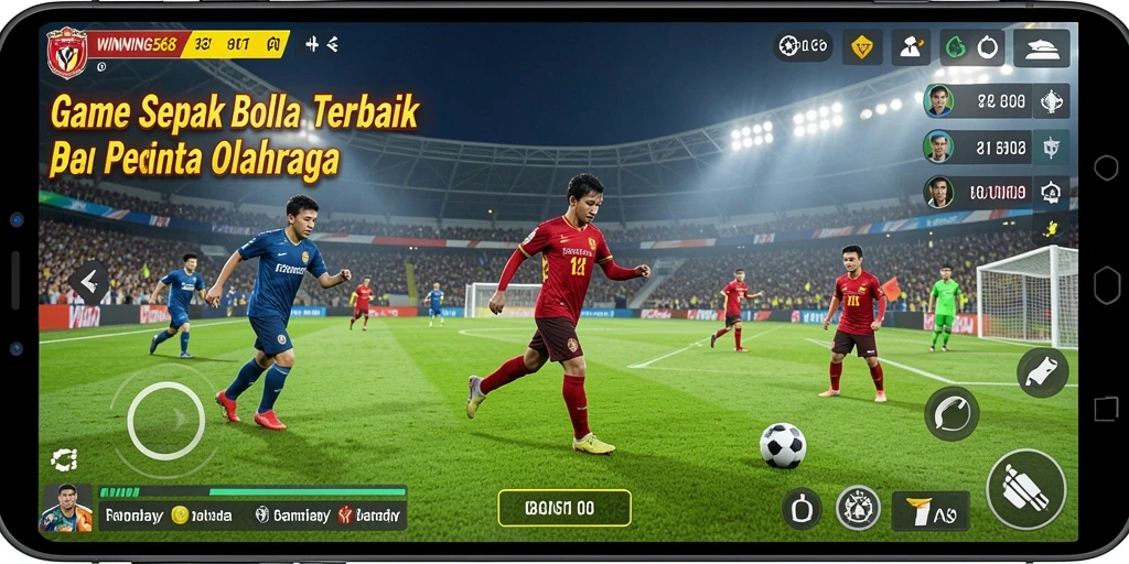 Tangkapan layar gameplay WINNING568 menampilkan aksi sepak bola yang seru.